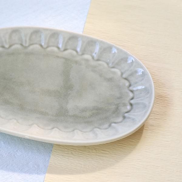 手工刻紋水墨渲染橢圓盤23cm 圓盤日本製美濃燒 自然手作餐盤餐具