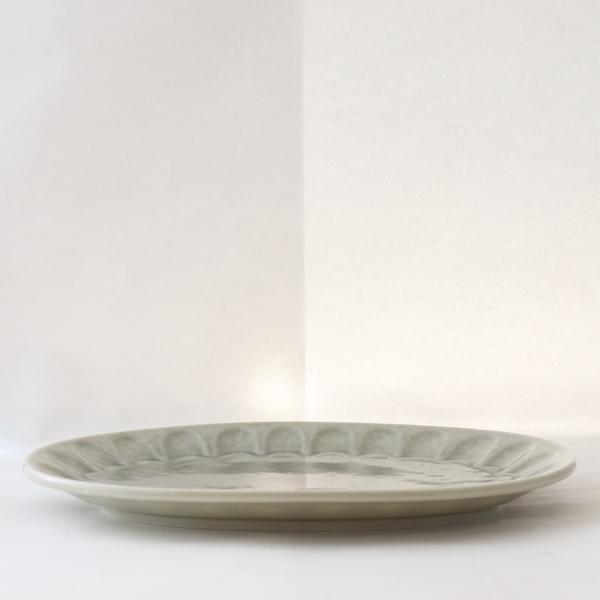 手工刻紋水墨渲染橢圓盤23cm 圓盤日本製美濃燒 自然手作餐盤餐具