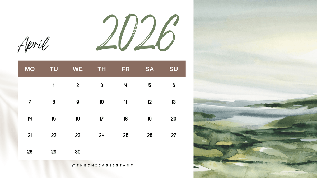 Watercolor Landscape 2026 Monthly Calendar