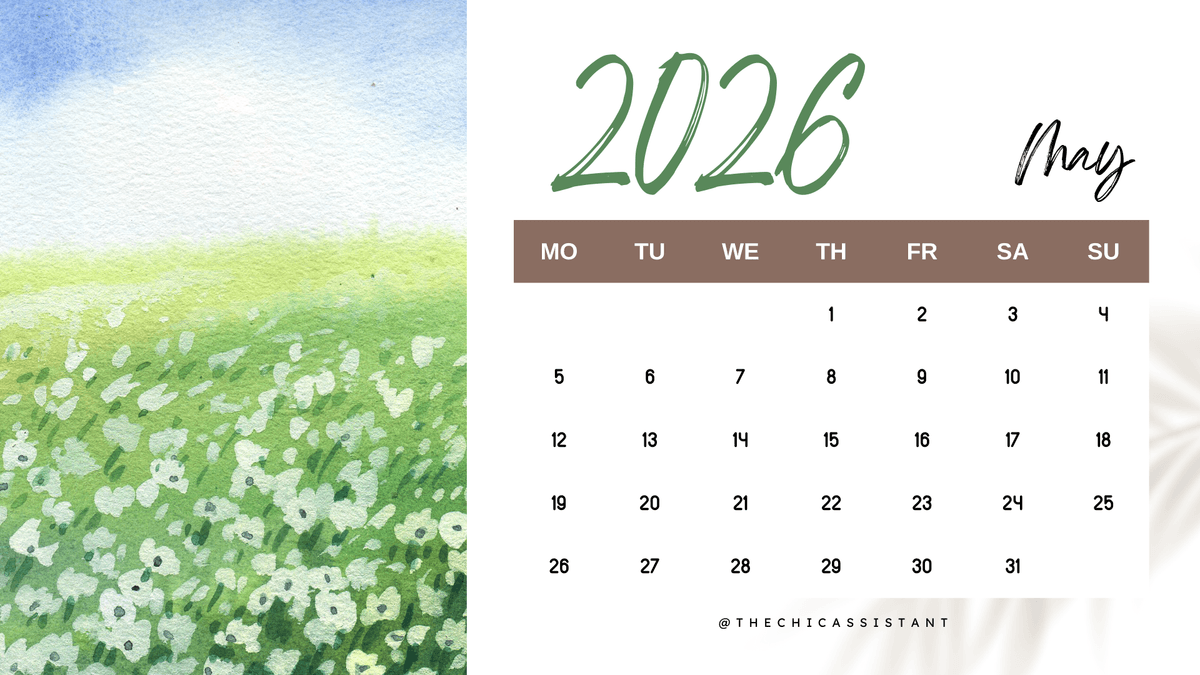 Watercolor Landscape 2026 Monthly Calendar