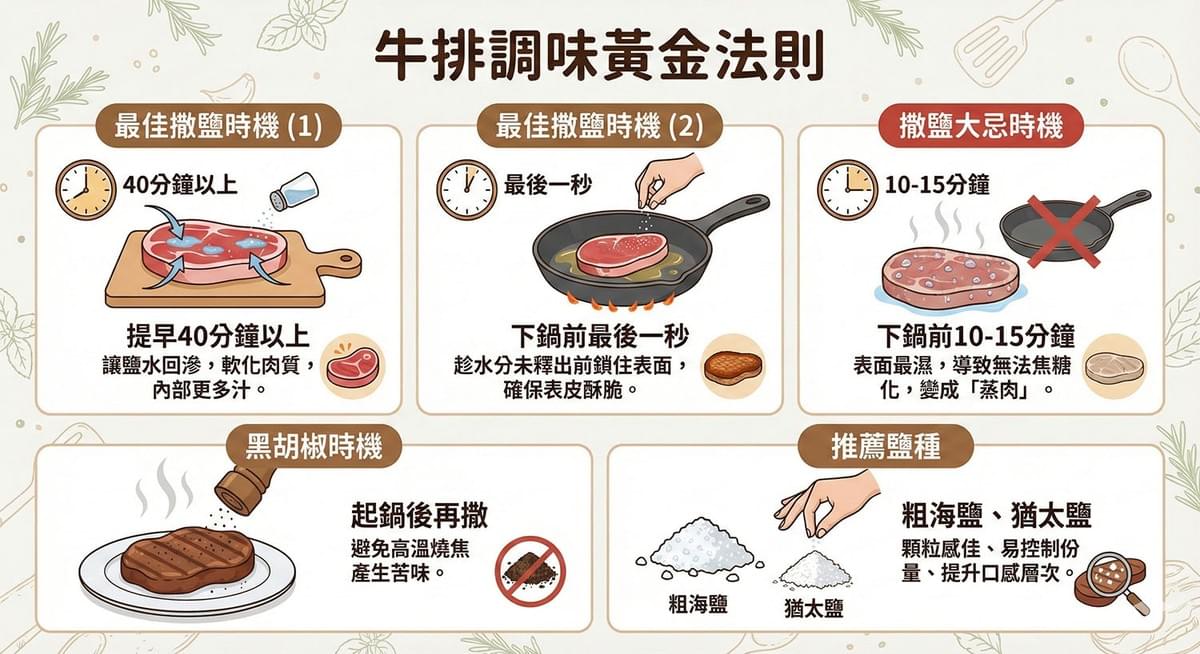 煎牛排什麼時候撒鹽最好？侍肉師公開「調味黃金時間軸」，早10分鐘撒竟然是大忌？