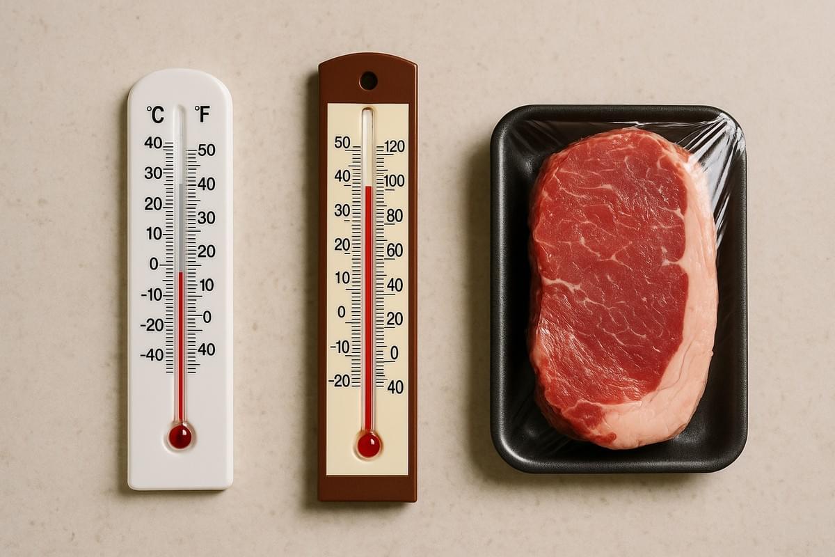 牛肉的保存溫度應該在0°C至5°C之間，因為這個溫度範圍可以防止細菌的生長。如果牛肉被放在溫度過高或過低的環境中，細菌會迅速繁殖，導致食品中毒