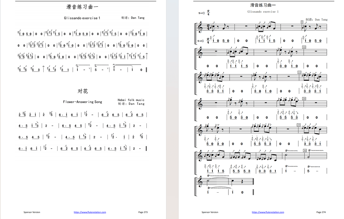 C key+D Key Dizi Flute Learning Exercise Notation Book (Step by step for beginner)