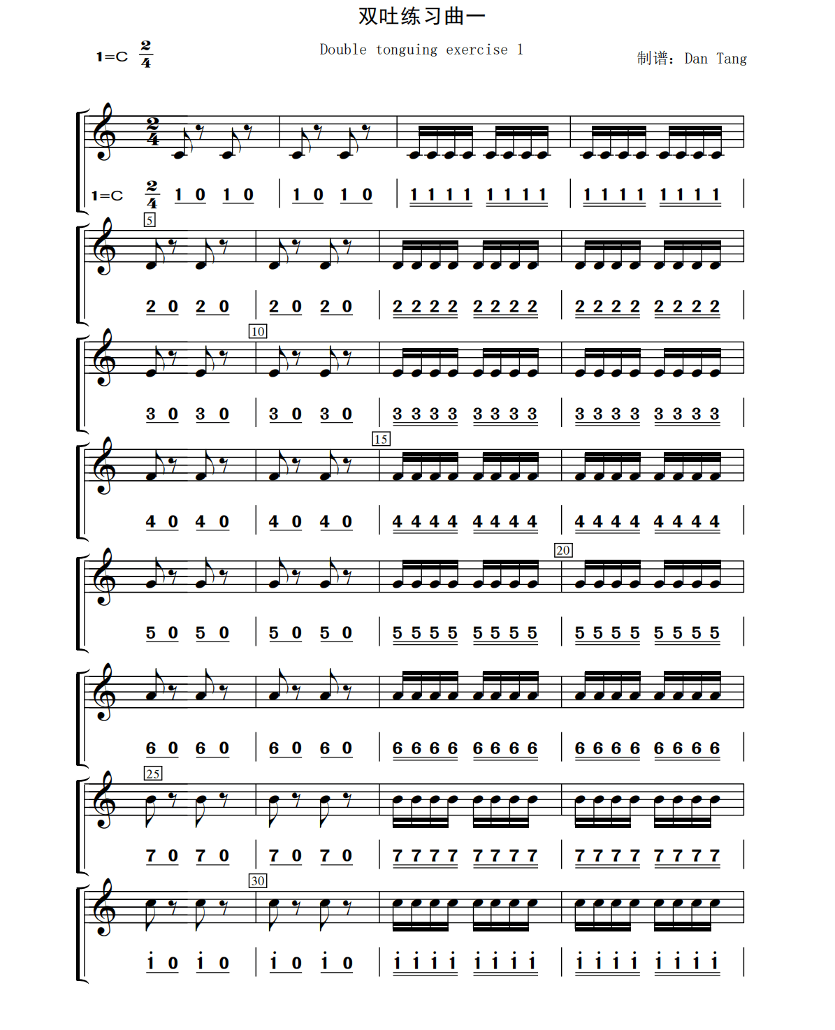 C Key Dizi Flute Learning Exercise Notation Book (Step by step for beginner) 