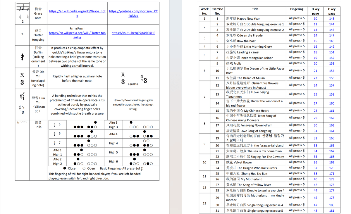 C key+D Key Dizi Flute Learning Exercise Notation Book (Step by step for beginner)