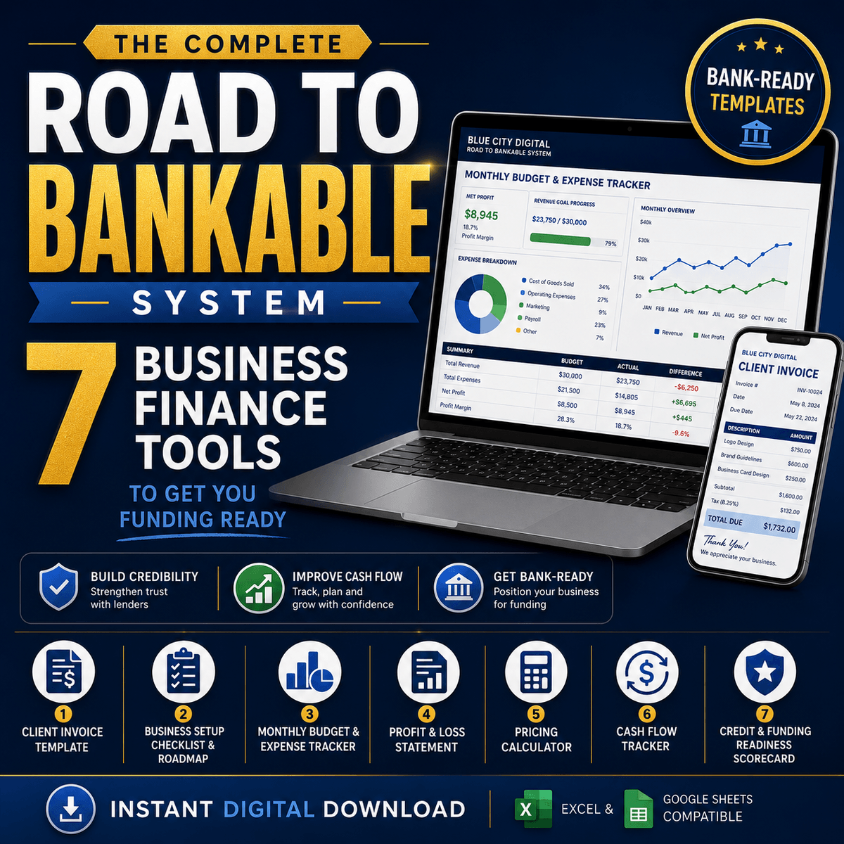 Empower your entrepreneurial journey with tools to stay organized, understand your numbers, and secure funding. From invoicing to cash flow management, everything you need is in one simple system to turn your hustle into a bankable business. Streamline Your Business Finances with Ease Blue City Digital provides professional business finance tools designed to help entrepreneurs get organized, know their numbers, and build fundable businesses. From invoicing to cash flow tracking to credit readiness — everything you need to go from hustling to bankable, in one complete system.