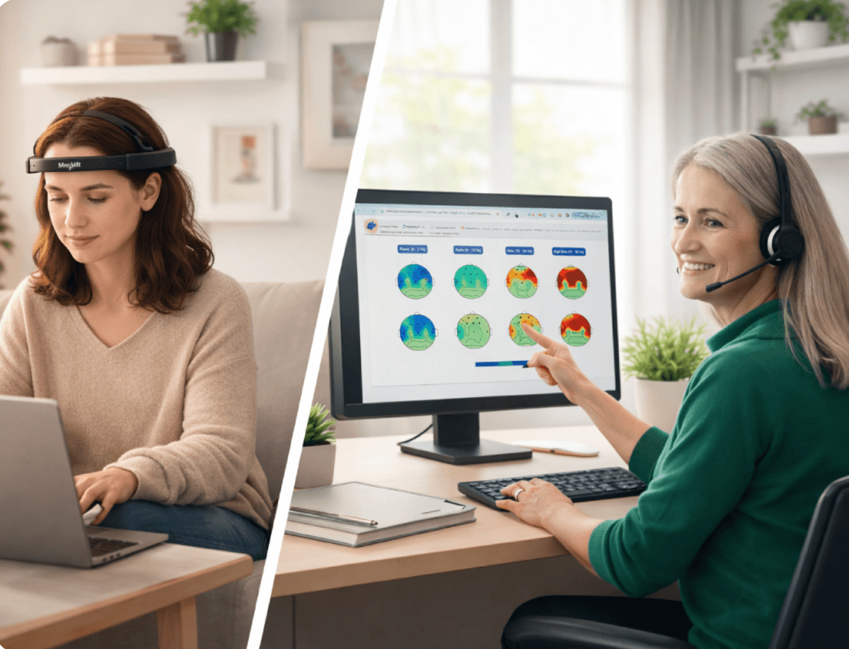 Our easy-to-use at-home scanning system makes brain health monitoring accessible to everyone. No need for complicated procedures; simply follow our straightforward instructions and get immediate results from the comfort of your home. User-Friendly Experience What We Offer A simple, at-home brain scan system that shows how your brain is functioning — and what to do next.
Designed for people dealing with concussion symptoms, brain fog, focus issues, anxiety, or anyone who wants objective insight into their brain health.