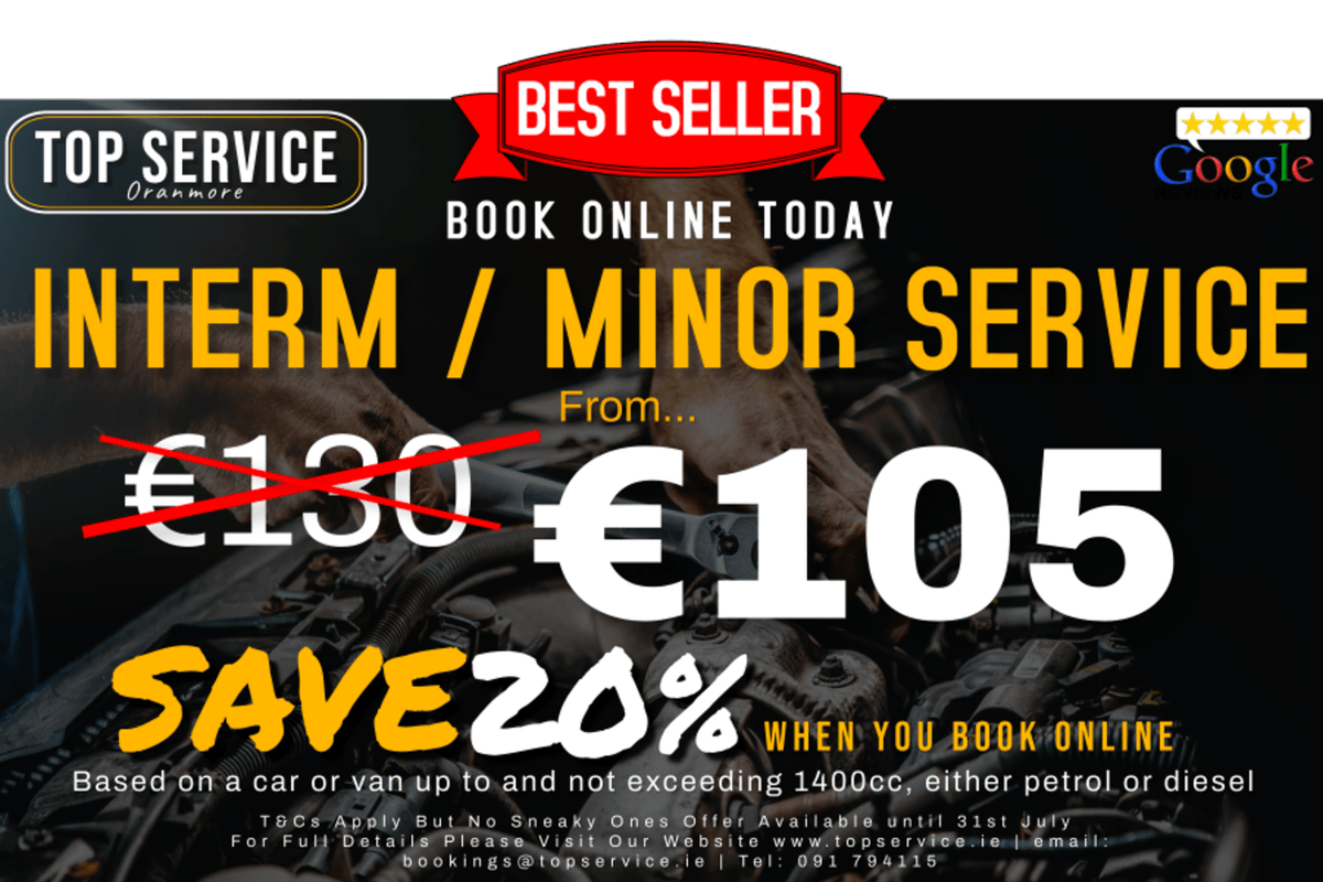 "Mechanic performing vehicle diagnostics on a car at Top Service, Oranmore."