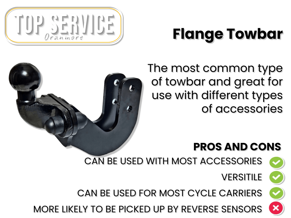 "Fixed neck flange towbar installed on a vehicle, showcasing secure attachment for towing purposes."