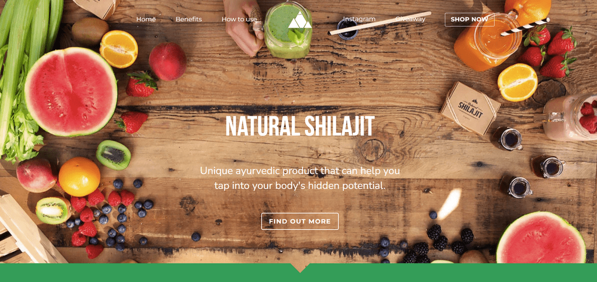 Natural shilajit ecommerce platform with Strikingly