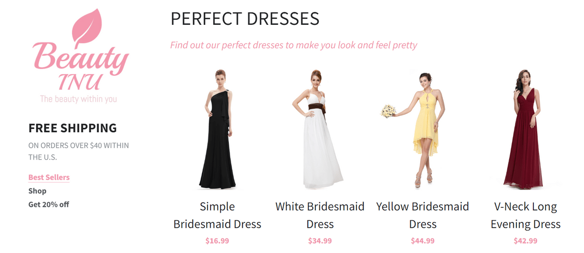 Modello di sito web per negozi di abbigliamento come Beauty