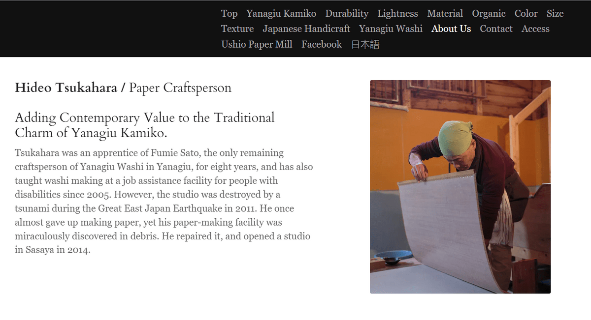 Sito web di e-commerce di Yanagiu Kamiko