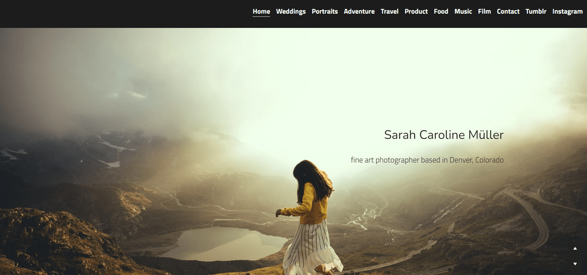 Portfolio di design web di Sarah con Strikingly