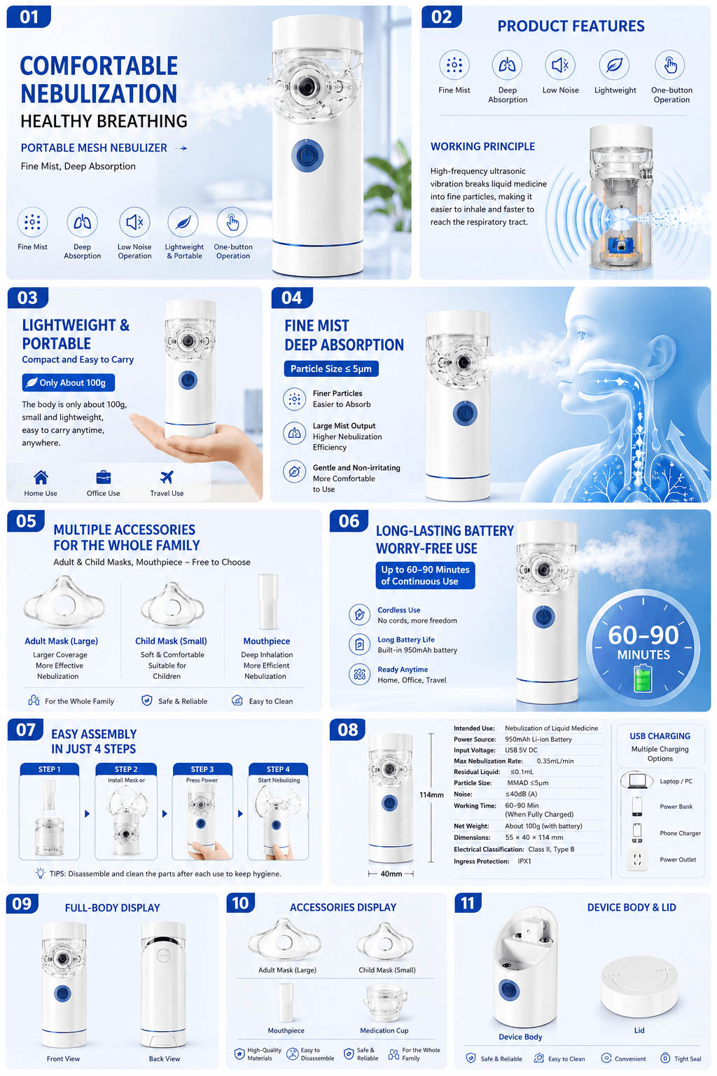 AE-03 Mesh Nebulizer Mini Handheld Portable Inhale Nebulizer Mesh atomizer silent inalador