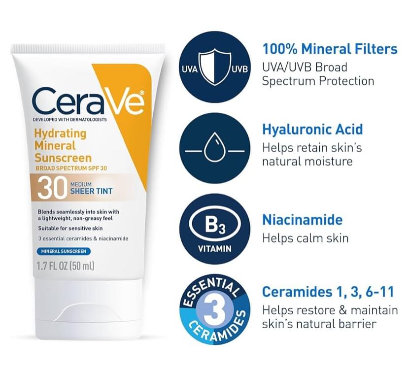 美國代購 CeraVe舒特膚 有色保濕礦物防曬乳 SPF 30 50mL