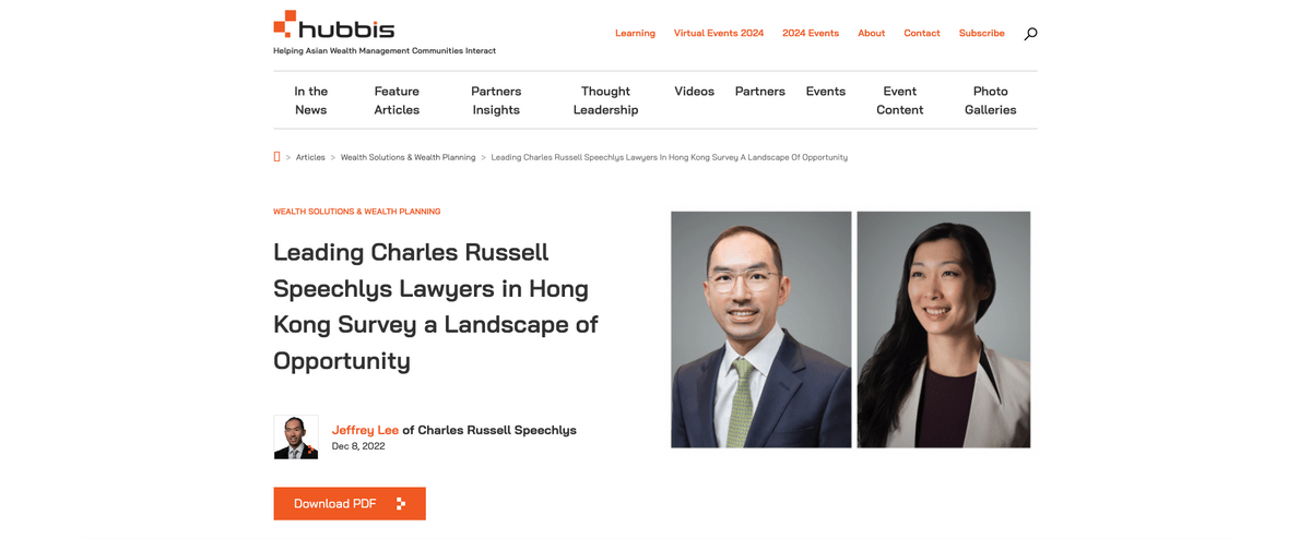 Coverage in Hubbis for Charles Russell Speechlys