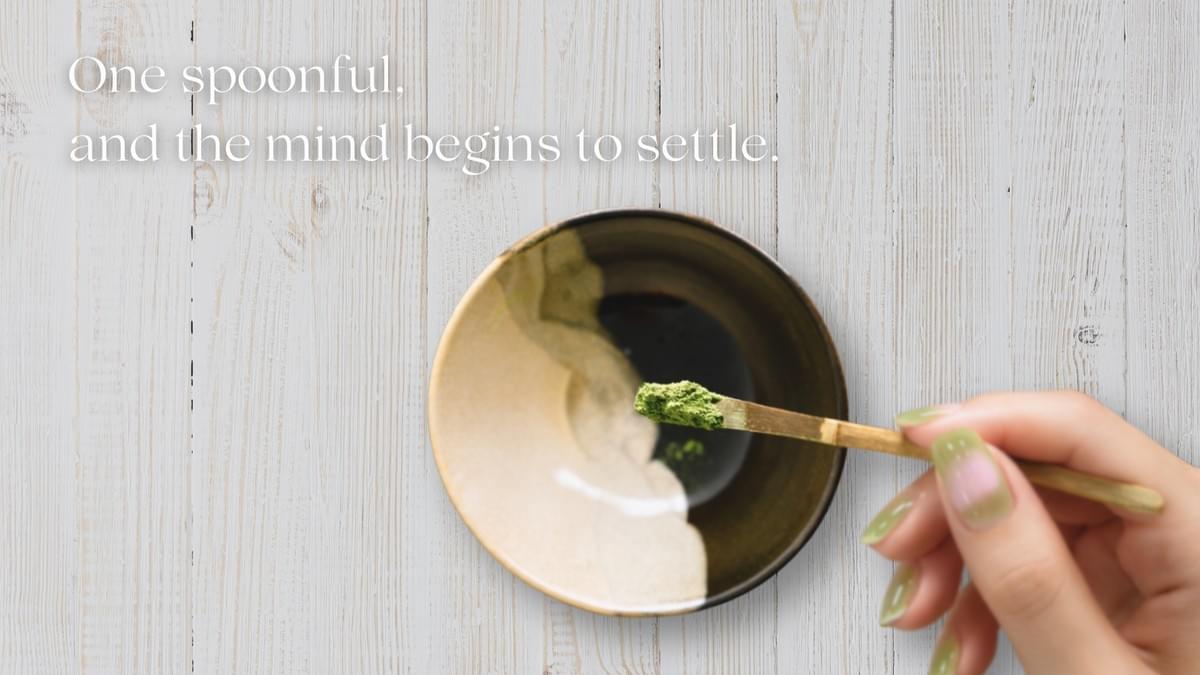 WACHA Botanical Matcha meditation mindfulness ritual prepared with Japanese tea whisk