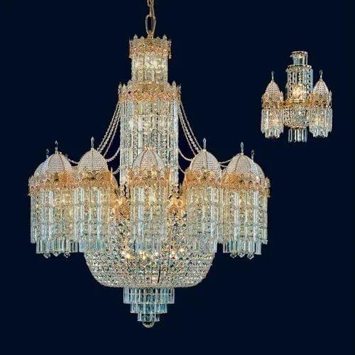 Traditional brass and crystal chandelier for masjid lighting