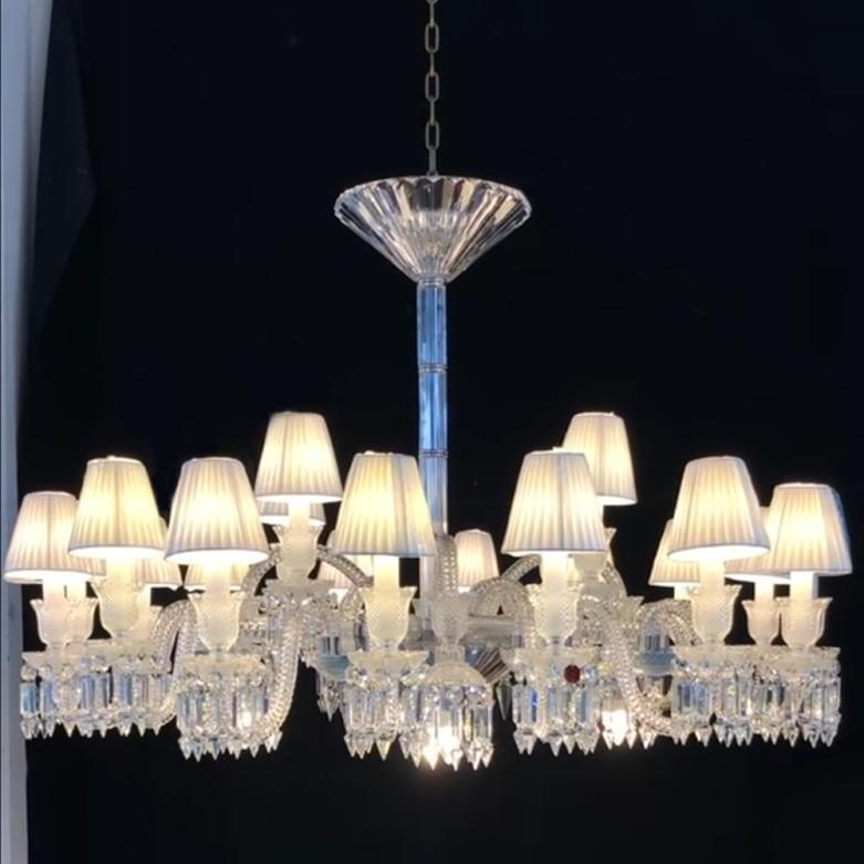 24-Light Low Ceiling Baccarat-Style Crystal Chandelier