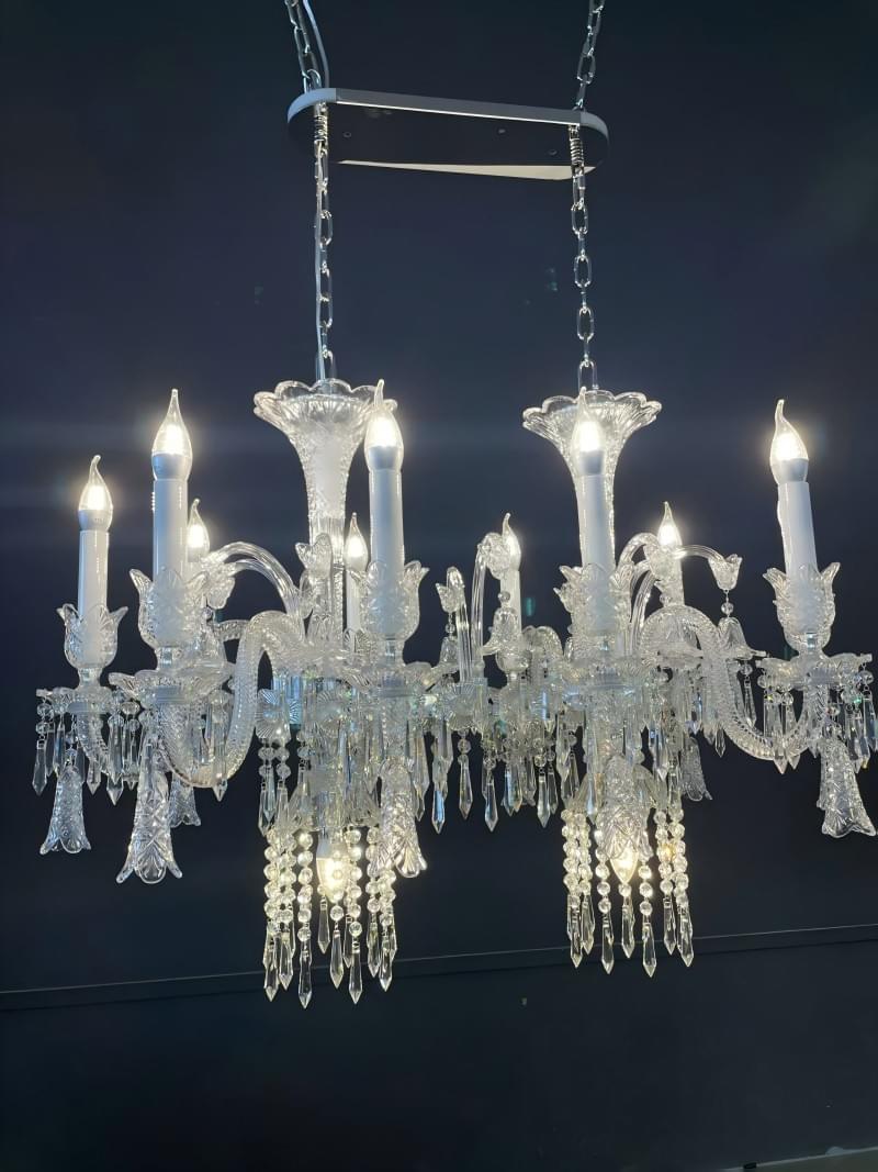 14-Light Rectangular Baccarat-Inspired Crystal Chandelier