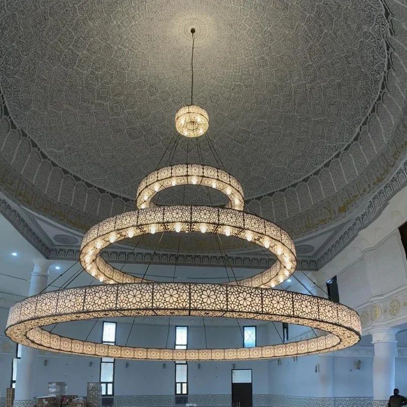 Winlory custom-designed mosque lighting fixture with Islamic detailing