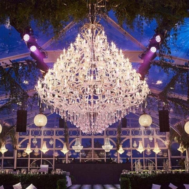 golden Maria Theresa crystal chandelier for wedding rentals