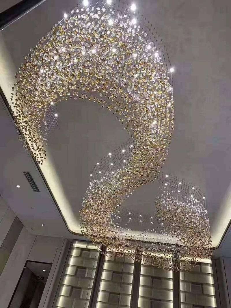 Custom S-Shape Raindrop Glass Chandelier