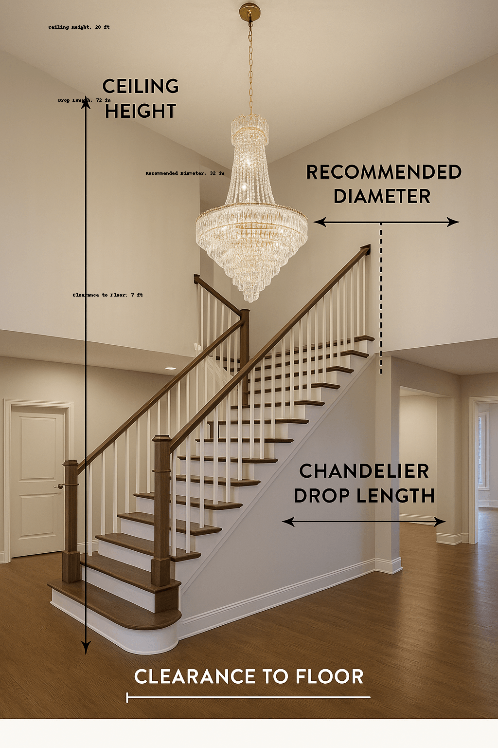 How to measure ceiling height and chandelier drop for stairwell chandeliers