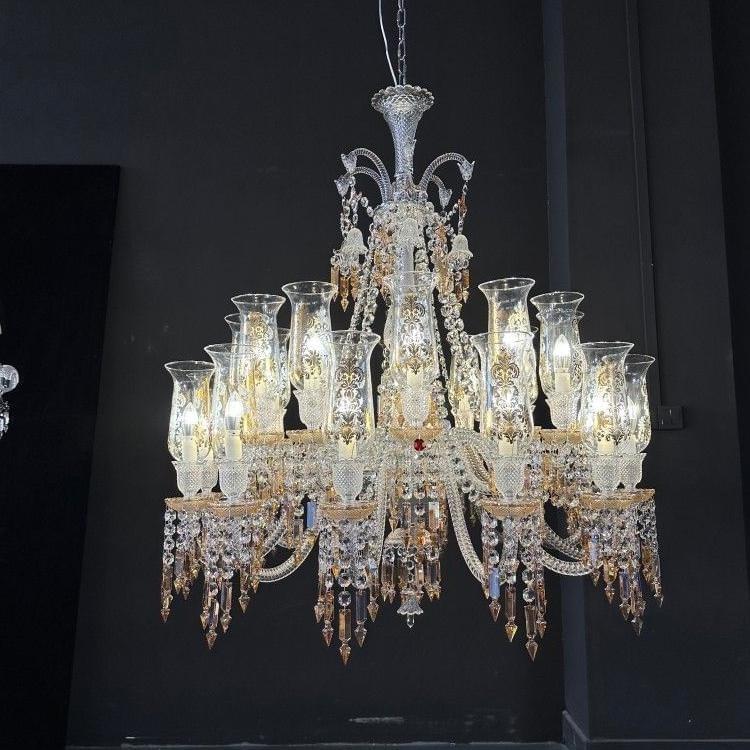 Luxury 18-Light Glass Shade Chandelier in Gold Finish