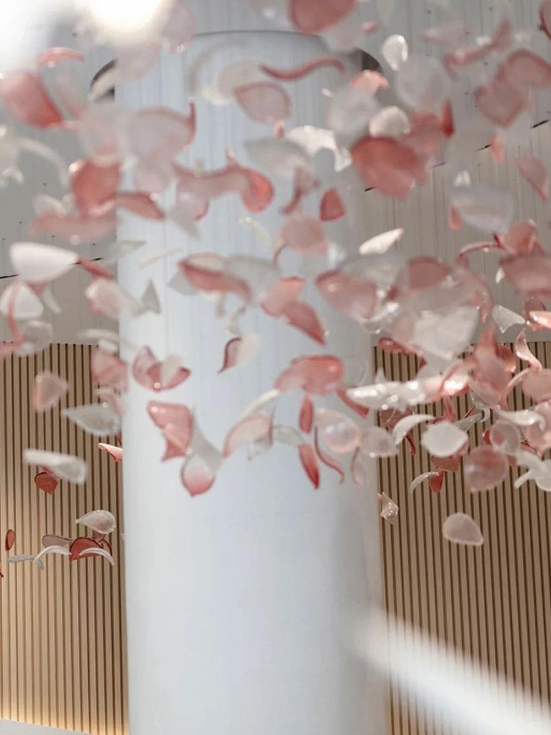 Custom Pink Petals Art Glass Chandelier for Hotel Lobby