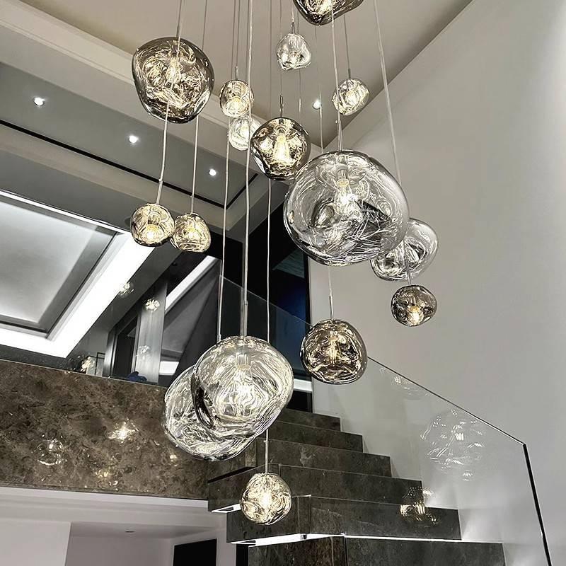 LED lava pendant light with flowing modern design for staircases.