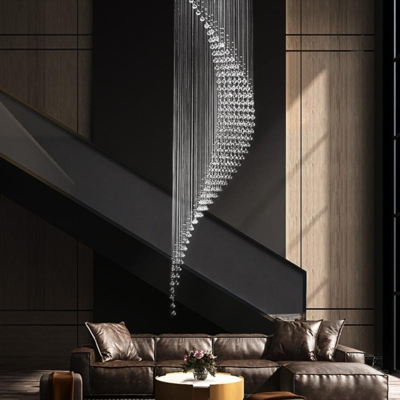 Modern Spiral Crystal Drop Pendant for Staircase