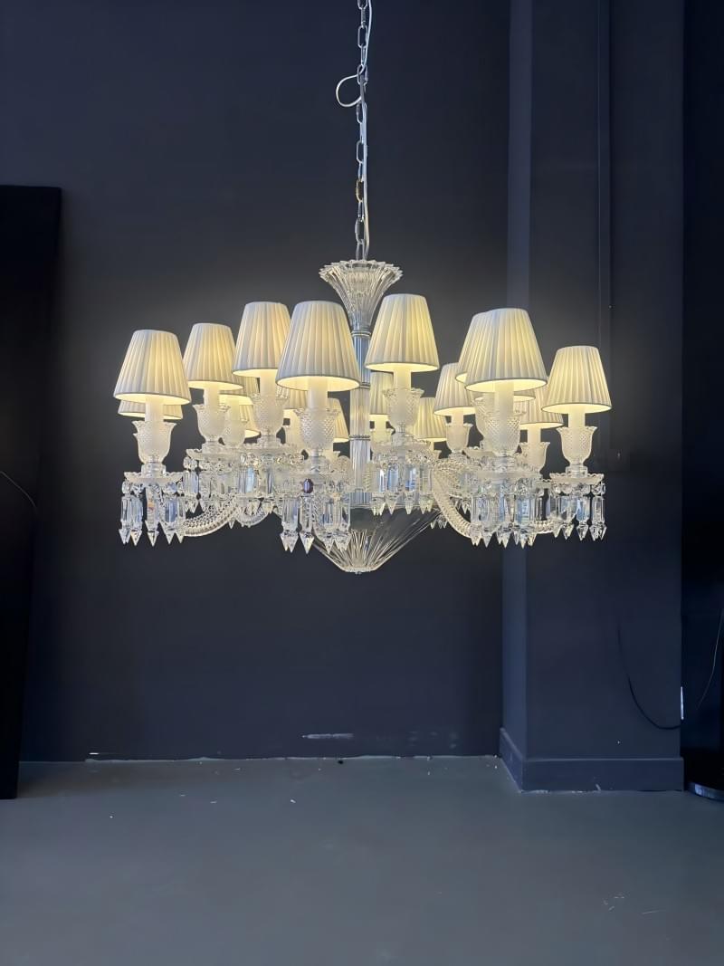 Pairs 12-Light Short-Neck Baccarat-Style Chandelier