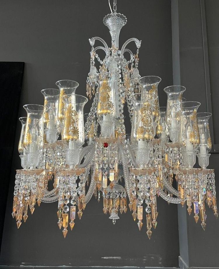 Luxury 18-Light Glass Shade Chandelier in Gold Finish