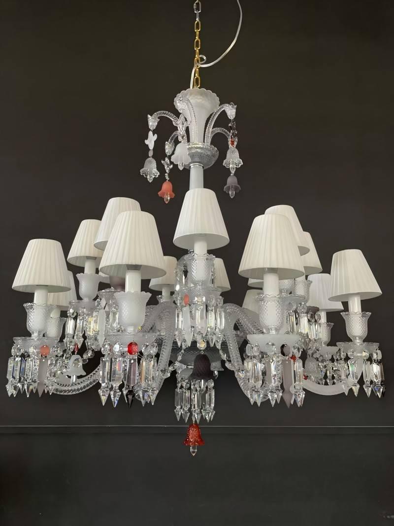 18-Light Chrome Crystal Chandelier with White Shades