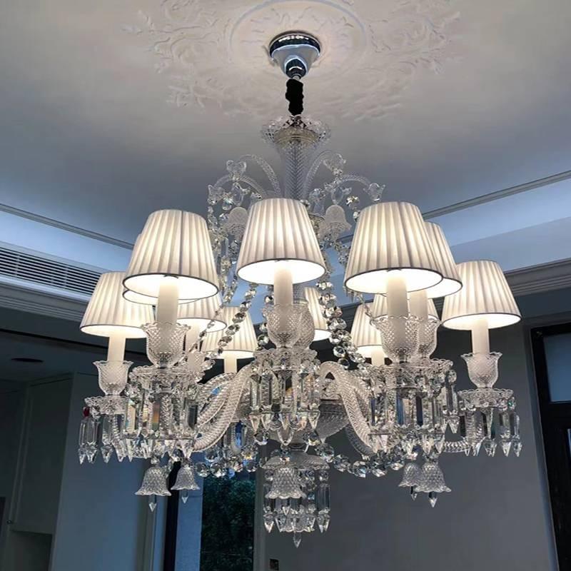 12-Light Baccarat-Inspired Chandelier with Lampshades