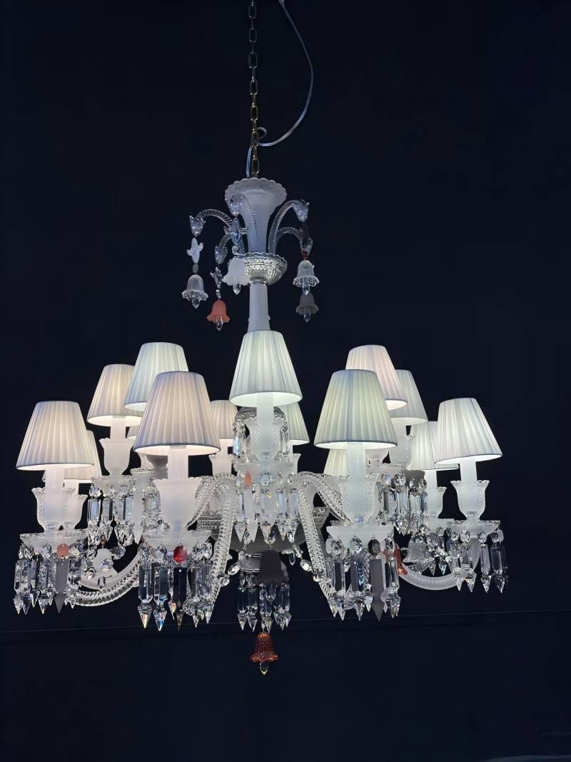 18-Light Chrome Crystal Chandelier with White Shades