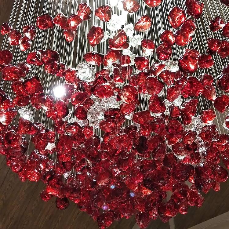 Luxury Red Glass Raindrop Flush Mount Chandelier