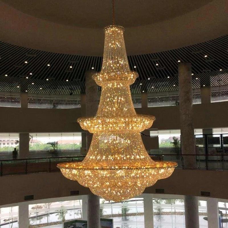 Winlory Lighting’s Empire-style crystal chandelier in a luxury hotel lobby