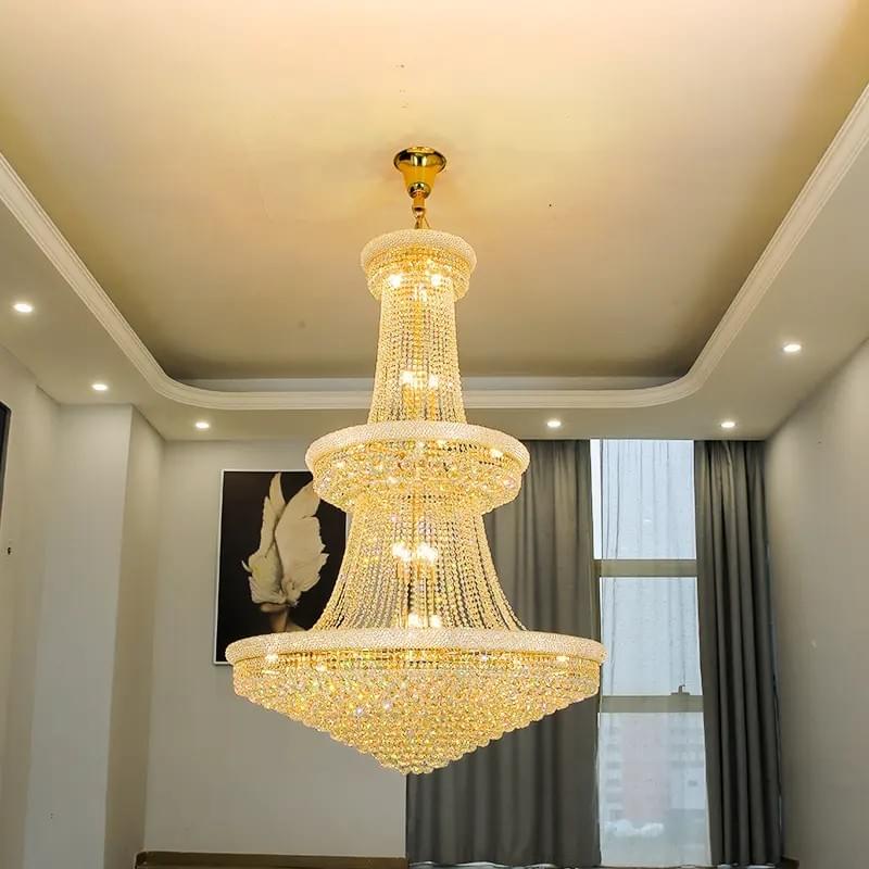 Custom Empire-style chandelier by Winlory with cascading crystal tiers