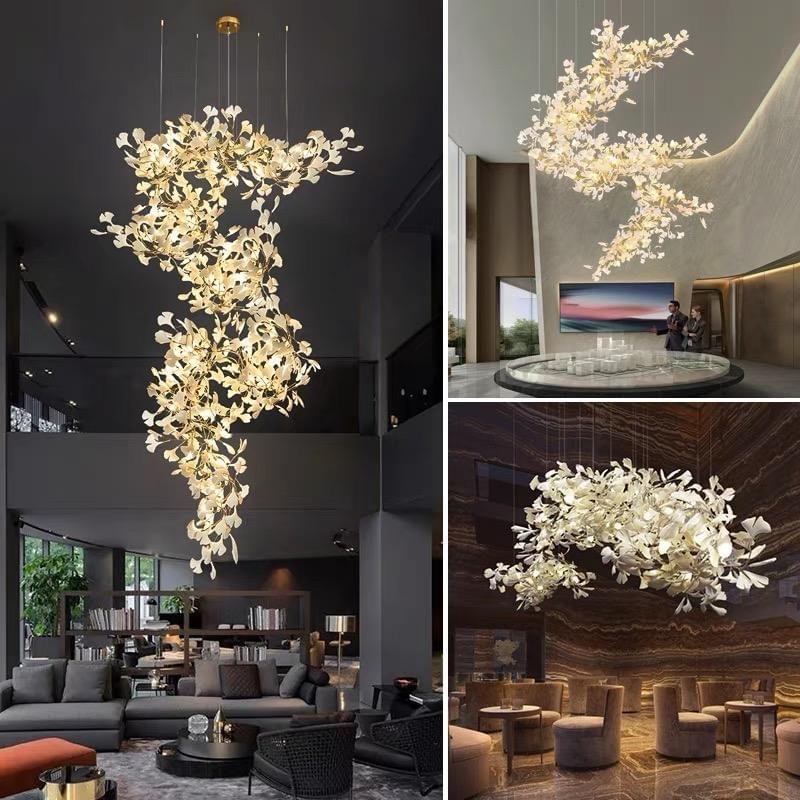 Modern Ceramic Ginkgo Chandelier for Hotel Lobby