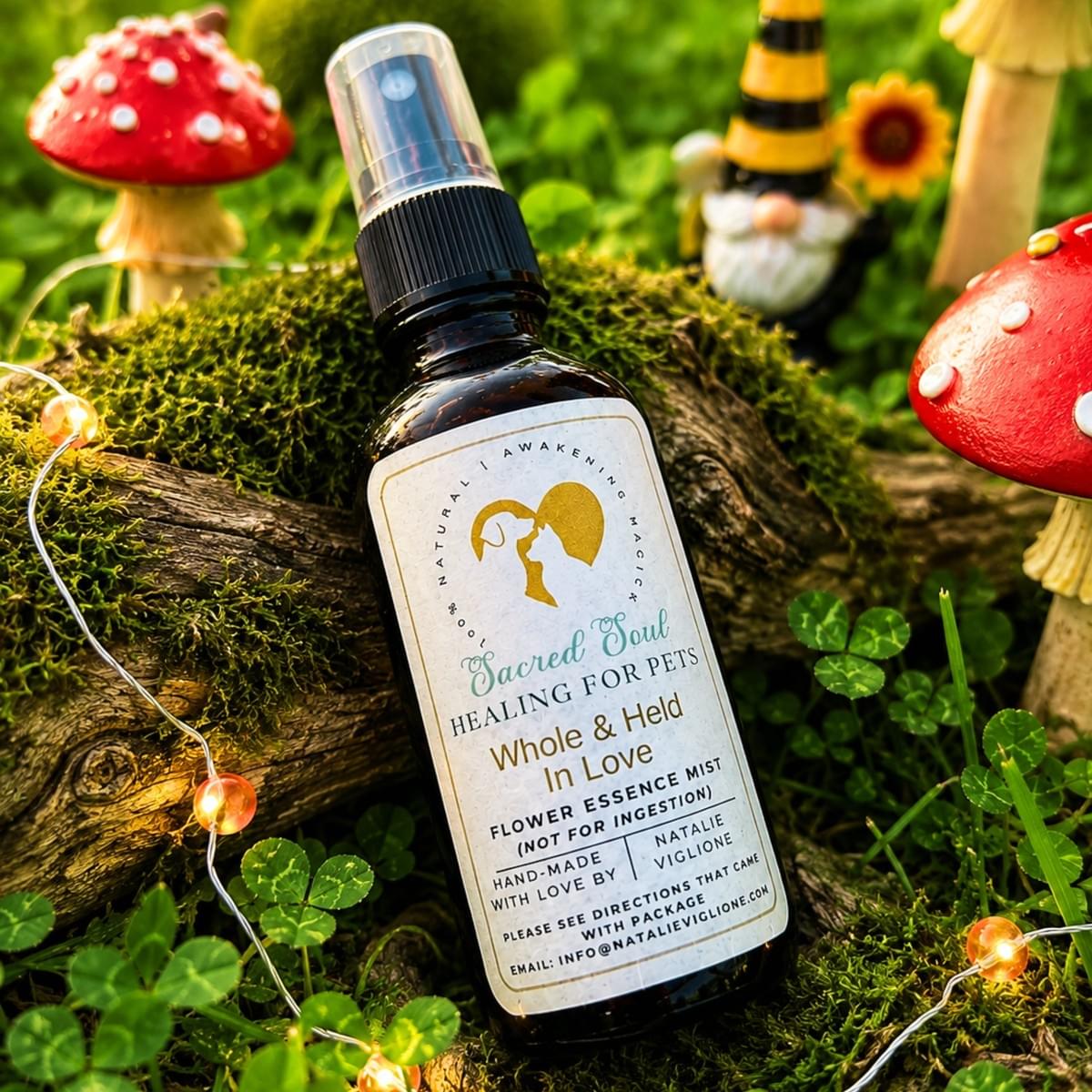 Whole and Held in Love Pet Mist – flower essence spray for dogs and cats, vibrational animal care by Sacred Soul Plant Remedies