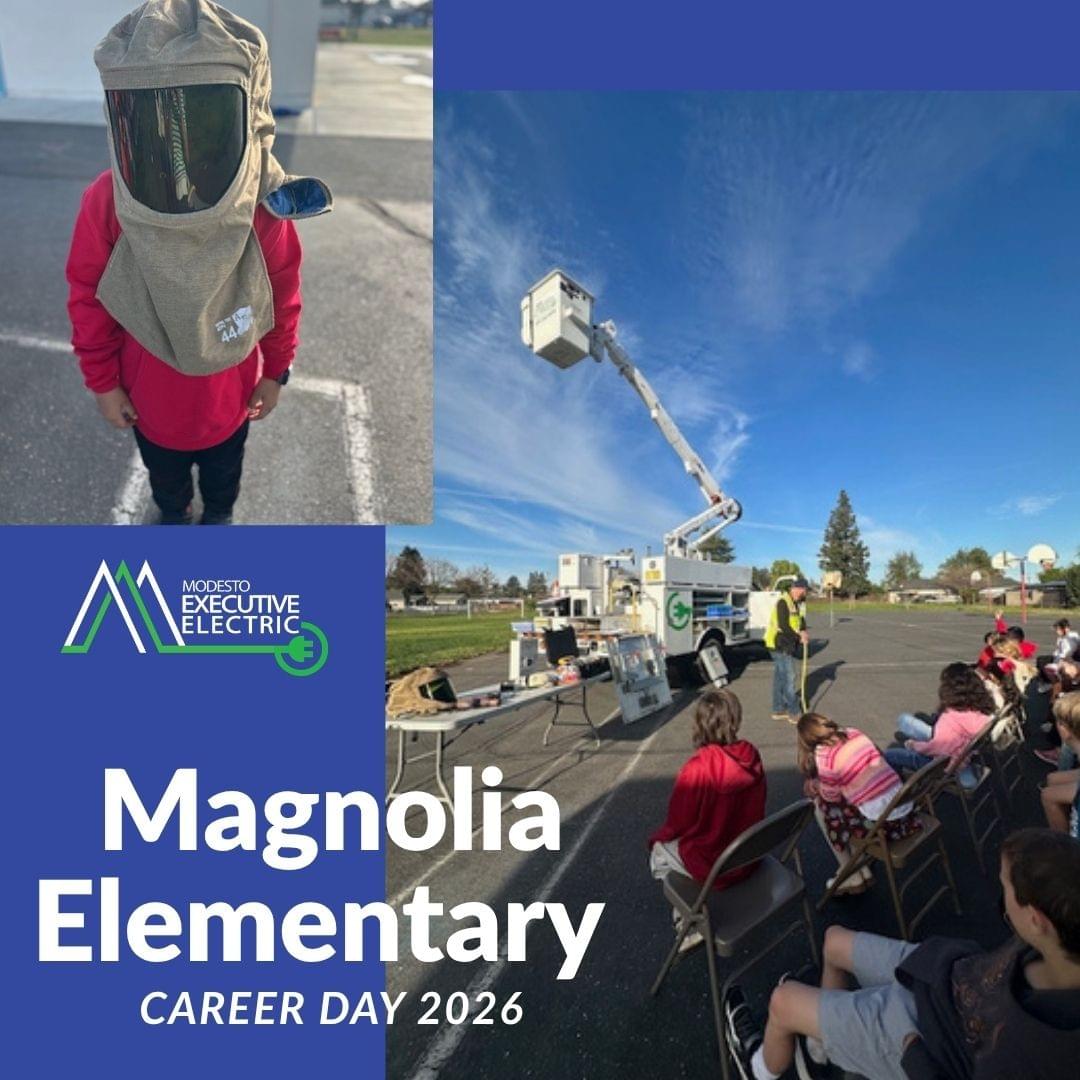 Modesto Executive Electric electrician speaking with 2nd grade students at Magnolia Elementary School Career Day 2026 in Oakdale, California