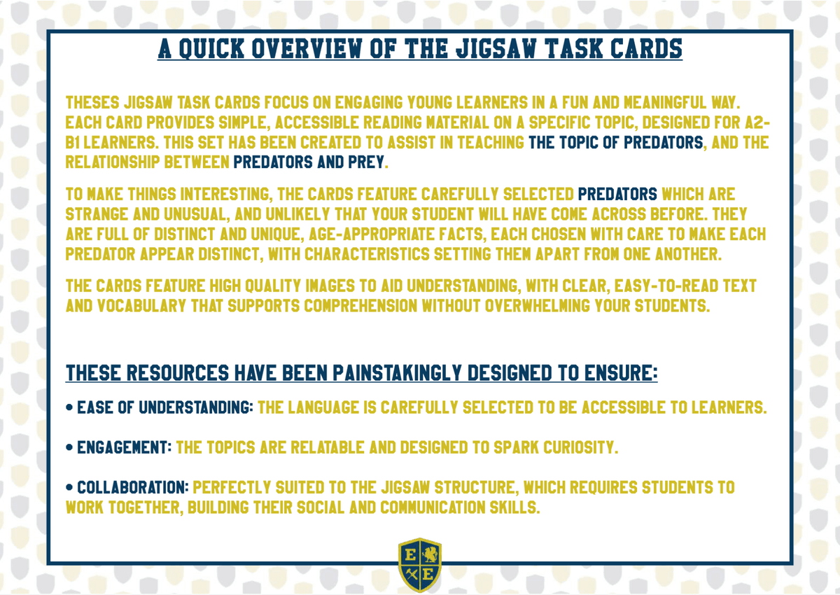 Unusual Predators Jigsaw Reading Task - Cooperative Learning Reading Activity