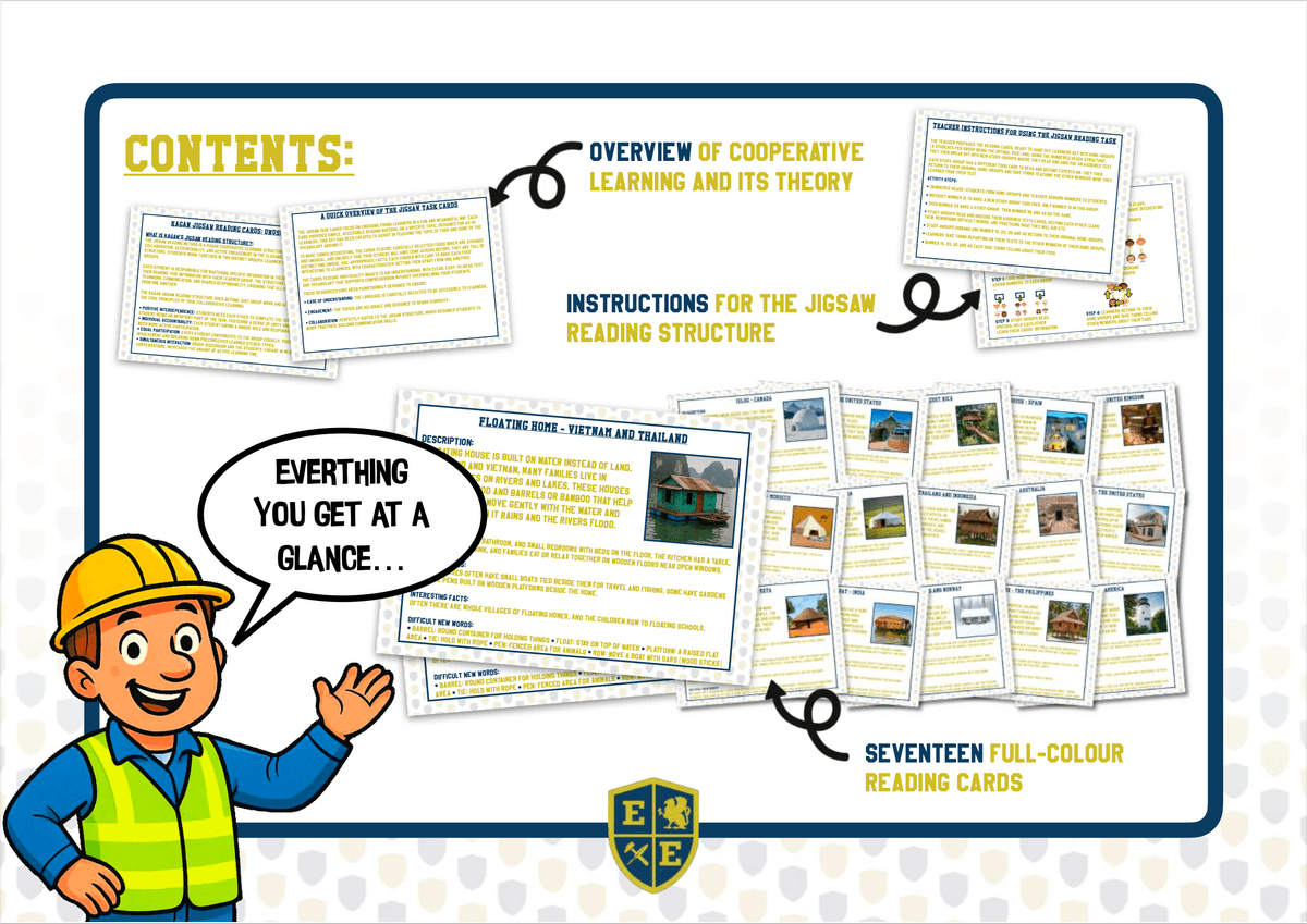 Unusual Homes Jigsaw Reading Cards - Cooperative Learning Reading Activity and Task Cards