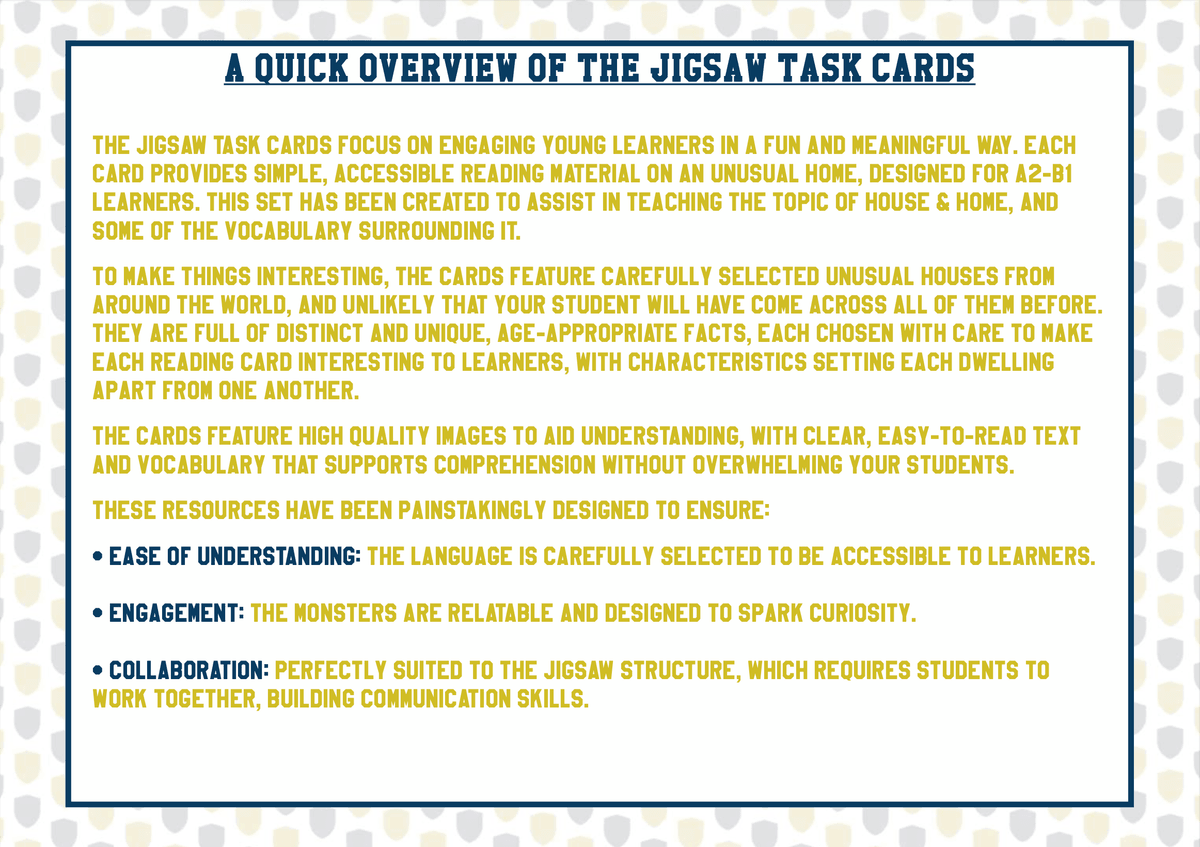 Unusual Homes Jigsaw Reading Cards - Cooperative Learning Reading Activity and Task Cards