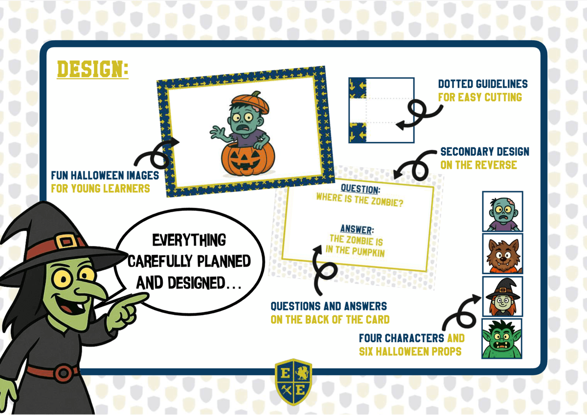 HalloweeN Prepositions of Place - Q&A Trade Cards - Whole Class Mingle Activity