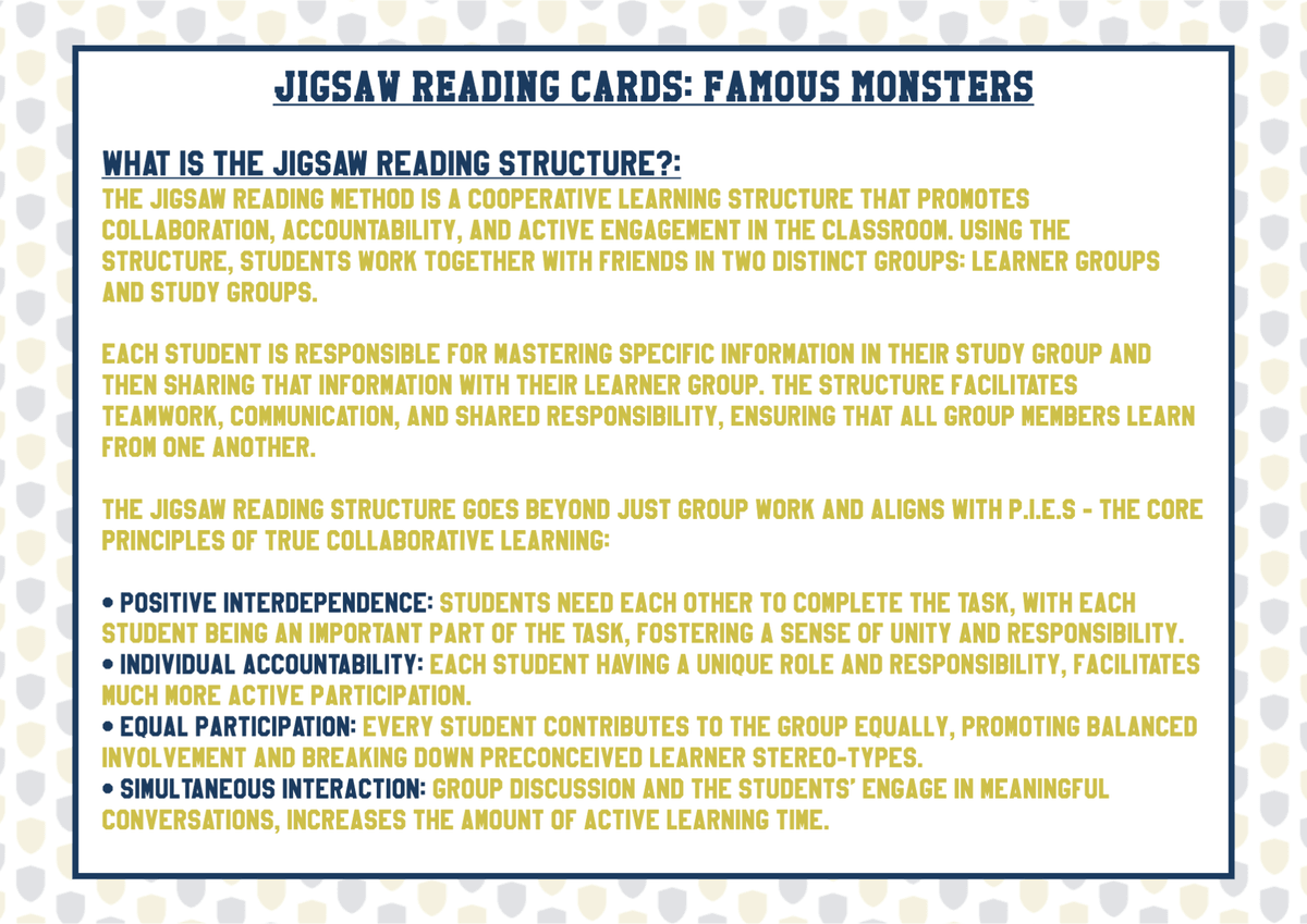 Halloween Monster Jigsaw Reading Activity - Cooperative Learning Task Cards and Activity