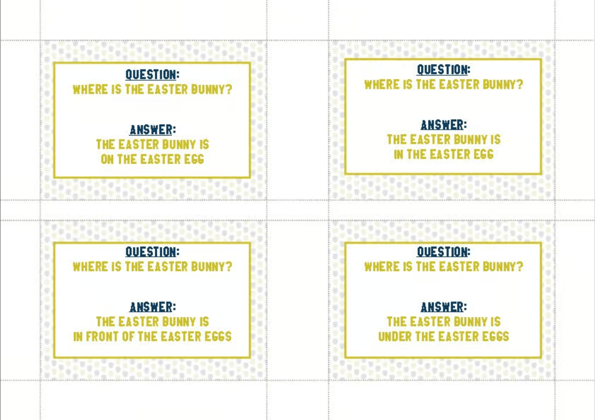 Easter Prepositions of Place - Q&A Trade Cards - Whole Class Mingle Activity