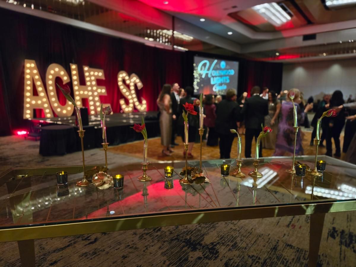 Corporate event in deep read and black